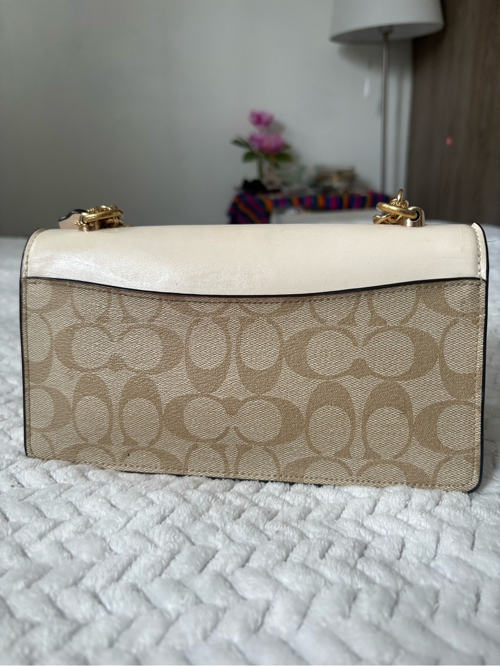 Coach Cream Signature Canvas and Leather Crossbody with Gold Chain - Picture 2 of 6